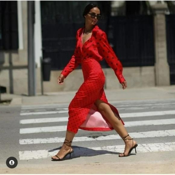 ZARA POLKA DOT SKIRT BLACK RED - Picture 2 of 9